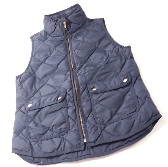 J. Crew Women's Navy Quilted Vest With Pockets Zipper Up Size Small - Picture 1 of 10